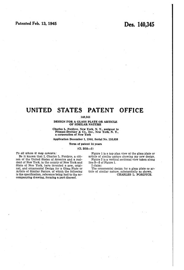 Pitman-Dreitzer Loop Plate Design Patent D140345-2