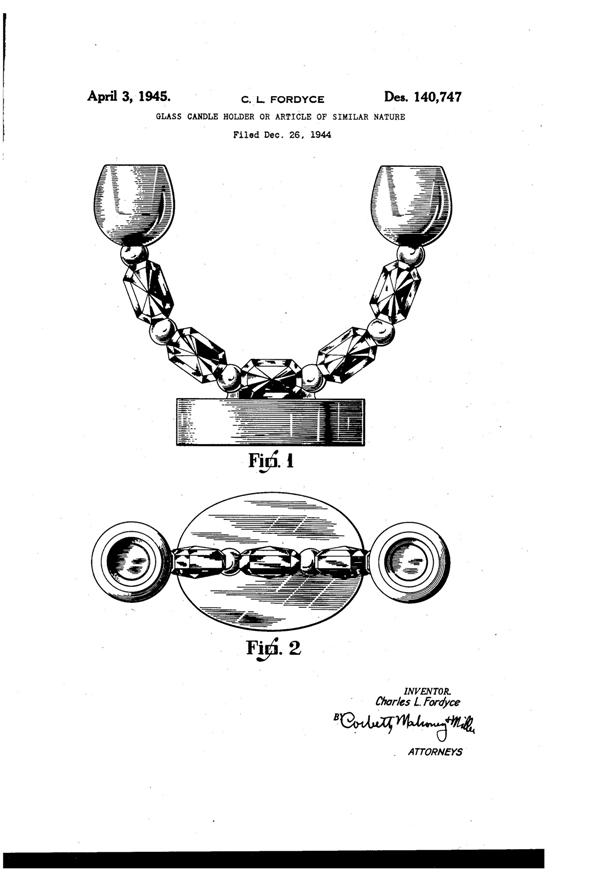 Pitman-Dreitzer Jewel 2-Lite Candleholder Design Patent D140747-1