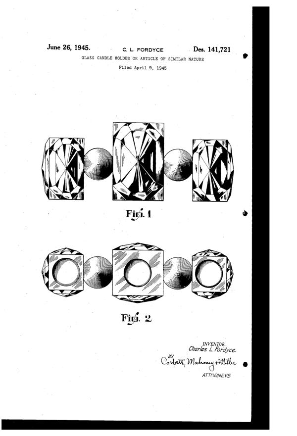 Pitman-Dreitzer Jewel 3-Lite Candleholder Design Patent D141721-1