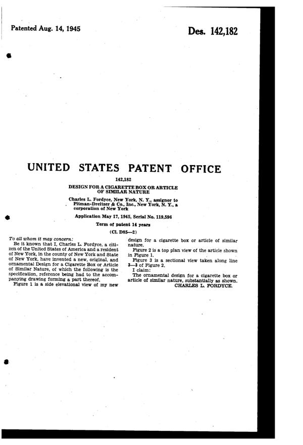 Pitman-Dreitzer Jewel Cigarette Box Design Patent D142182-2