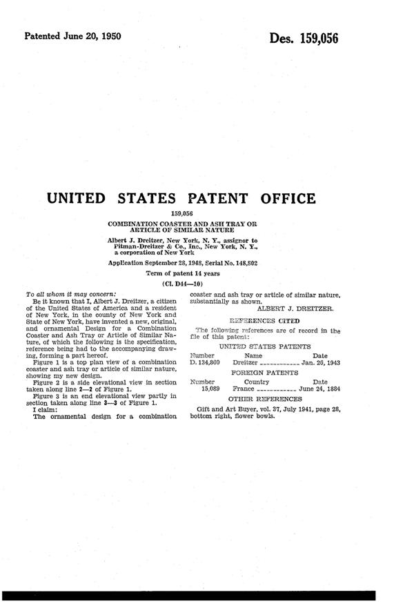 Pitman-Dreitzer Pansy Coaster/Ash Tray Design Patent D159056-2