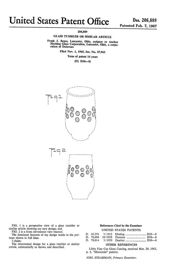 Anchor Hocking Dots Cutting on Tumbler Design Patent D206889-1