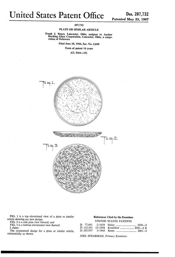 Anchor Hocking Soreno Plate Design Patent D207732-1