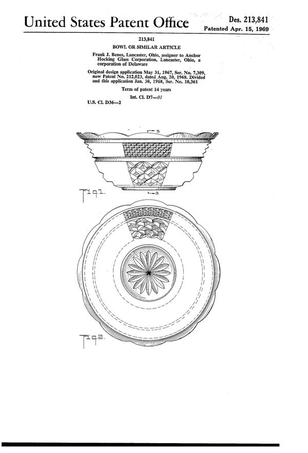 Anchor Hocking Wexford Bowl Design Patent D213841-1