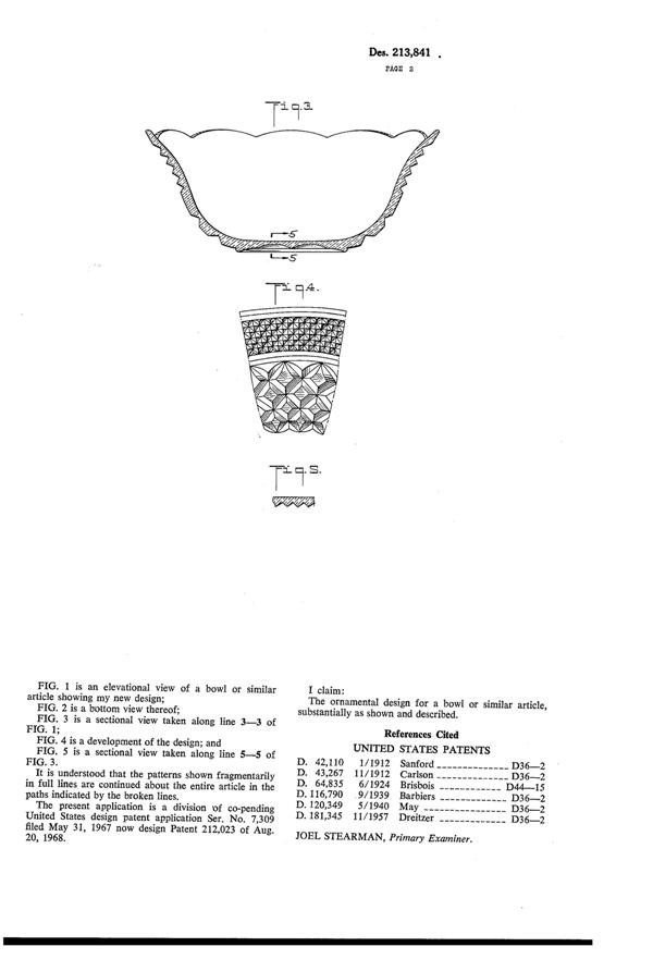 Anchor Hocking Wexford Bowl Design Patent D213841-2