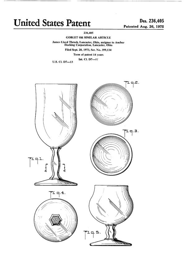 Anchor Hocking Twilight Mist Goblet Design Patent D236405-1