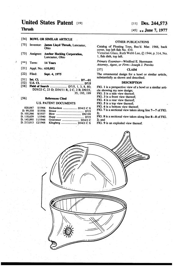 Anchor Hocking # 100/509 Fish Set Design Patent D244573-1