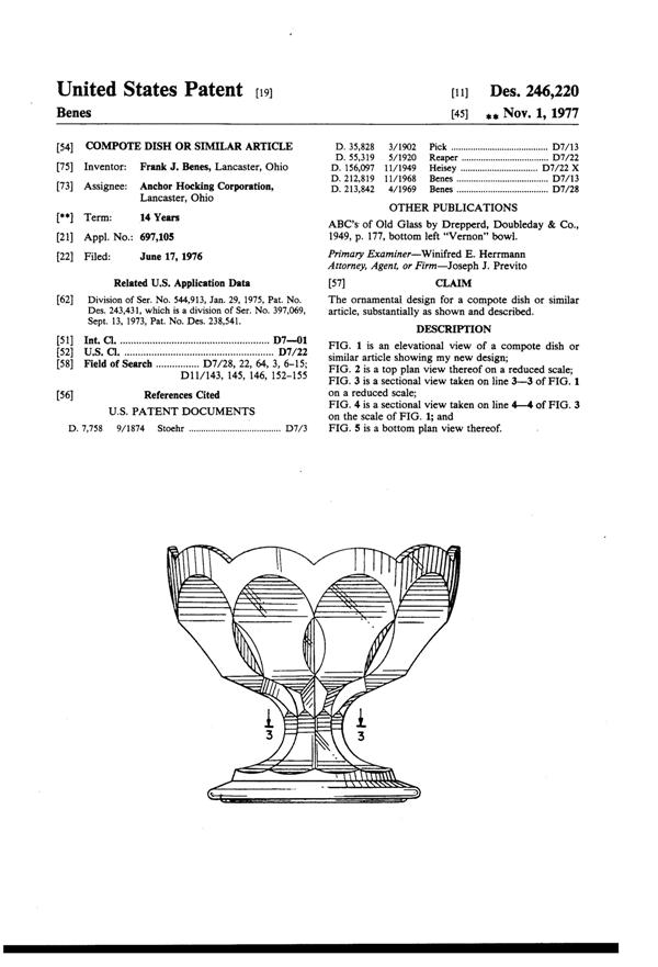 Anchor Hocking Fairfield Compote Design Patent D246220-1