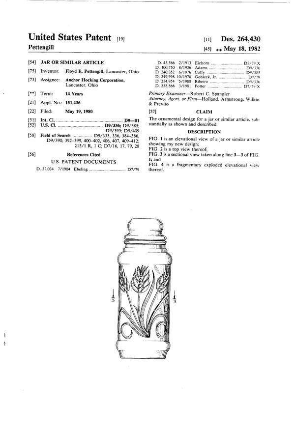 Anchor Hocking Apothecary Jar Design Patent D264430-1