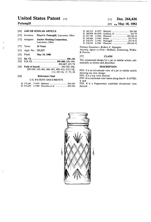 Anchor Hocking Apothecary Jar Design Patent D264436-1
