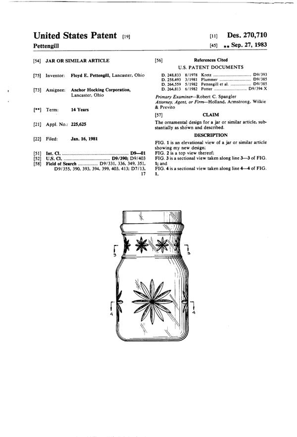 Anchor Hocking Apothecary Jar Design Patent D270710-1