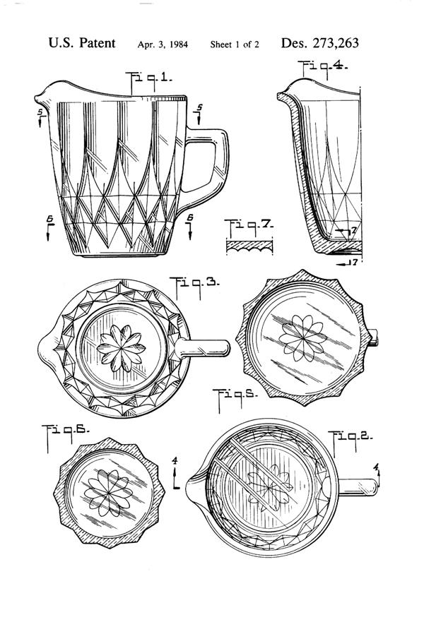 Anchor Hocking Crown Point Creamer Design Patent D273263-2