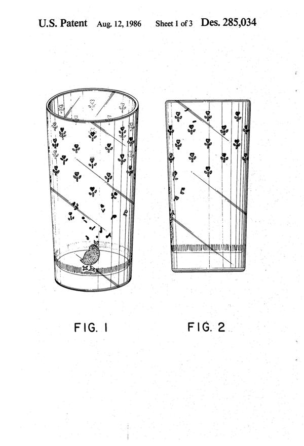 Anchor Hocking Tumbler, Bird Design Patent D285034-2