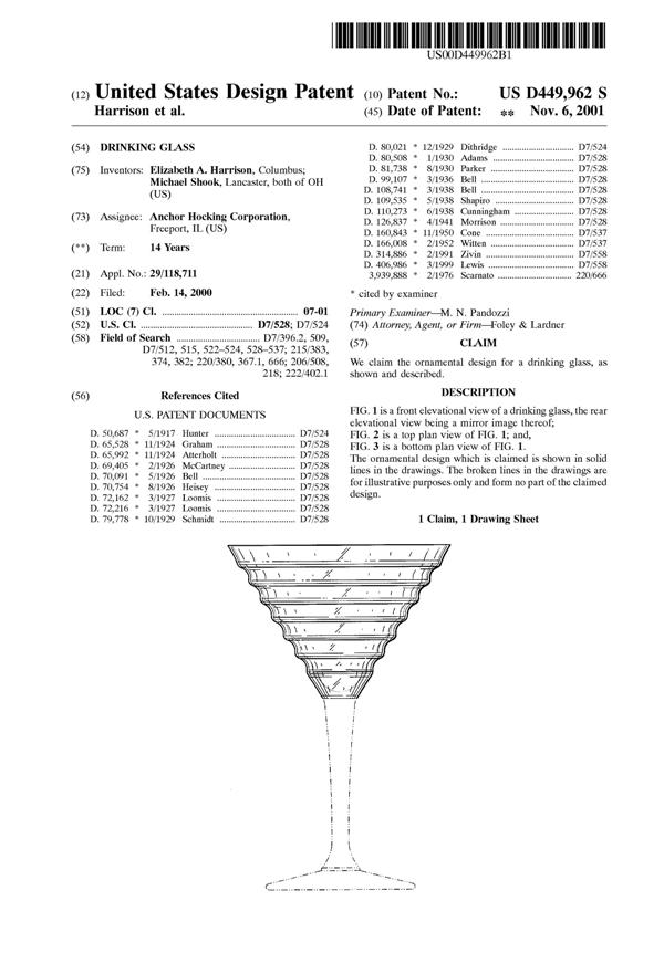 Anchor Hocking Stem Design Patent D449962-1