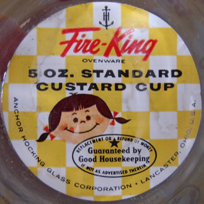Anchor Hocking Fire-King Custard Cup Label