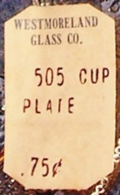 Westmoreland # 505 Cup Plate Label