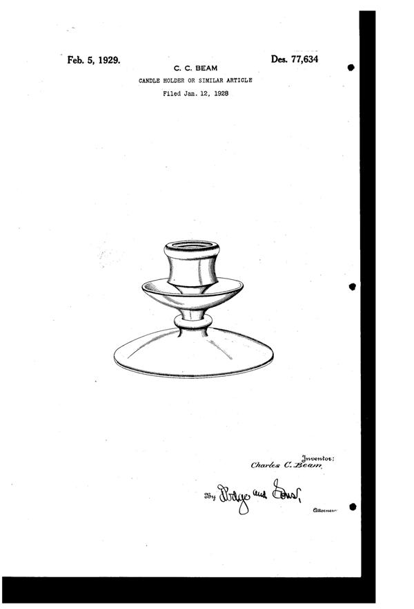 Potomac Candlestick Design Patent D 77634-1
