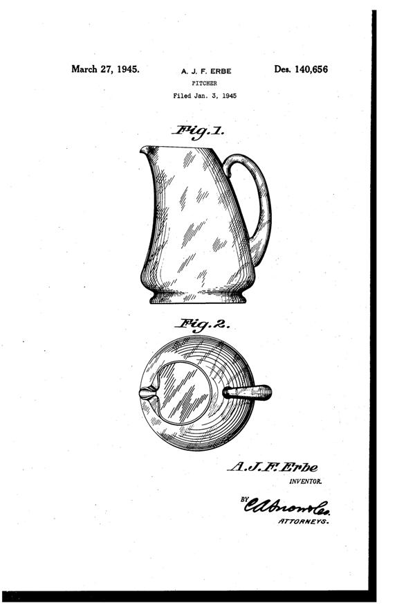 West Virginia Glass Specialty Pitcher Design Patent D140656-1