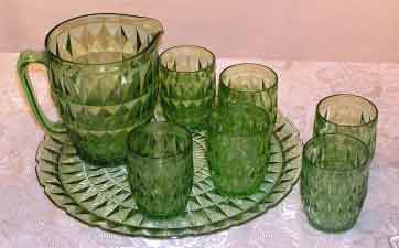Jeannette Windsor Pitcher and Tumblers on Chop Plate