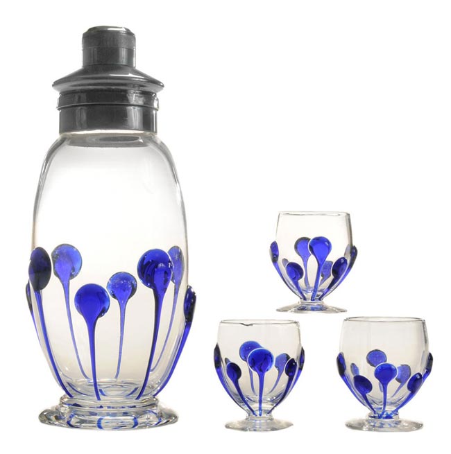 Libbey Nash Cocktail Set w/ Applied Lily Pad Decoration