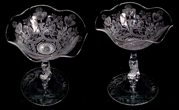 Libbey Engraved / Cut Compote