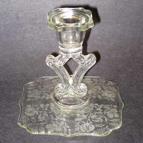 Liberty Works "Notched Square" Candleholder w/ Unknown Floral Etch