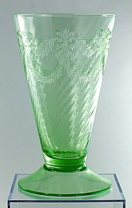 Maryland Glass Co. Spiral Optic Footed Tumbler w/ Unnamed Etch