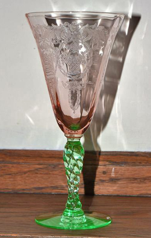 Maryland Glass Co. Bi-Color Twist Stem w/ Basket Etch