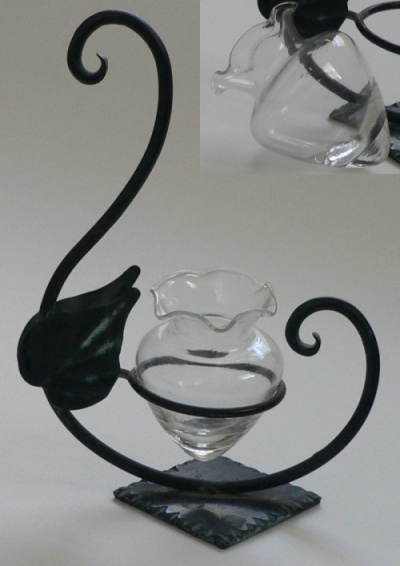 West Virginia Glass Specialty Acorn Vase in Metal Holder
