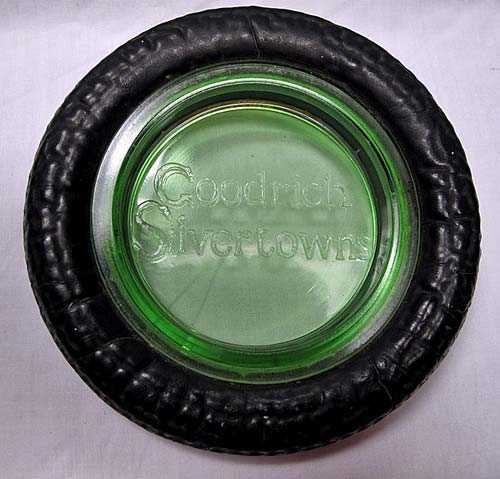 L. E. Smith Tire Ashtray w/ Goodrich Silvertowns Logo
