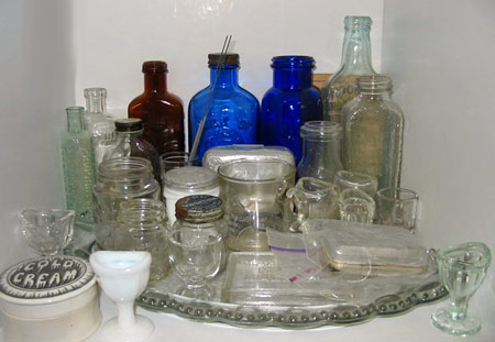 Bottles, Eye Cups, Dresser Tray and Toiletry Jars