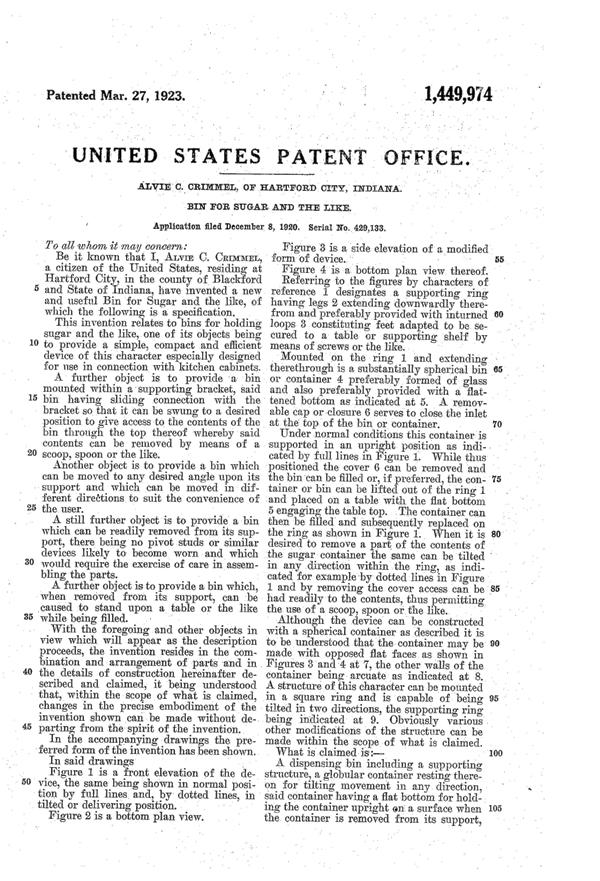 Sneath Sugar Bin Patent 1449974-3