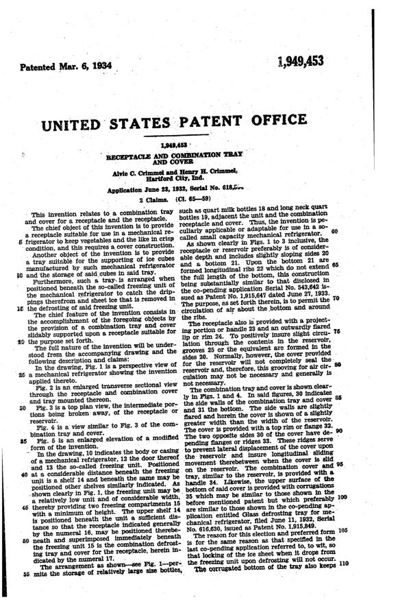 Sneath Refrigerator Container & Lid Patent 1949453-2