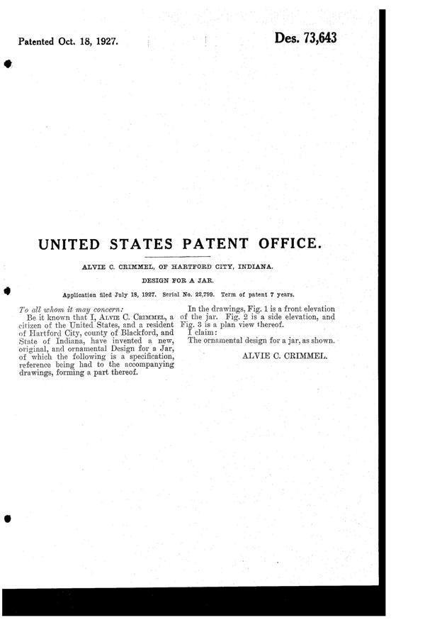Sneath Triple Skip Jar Design Patent D 73643-2