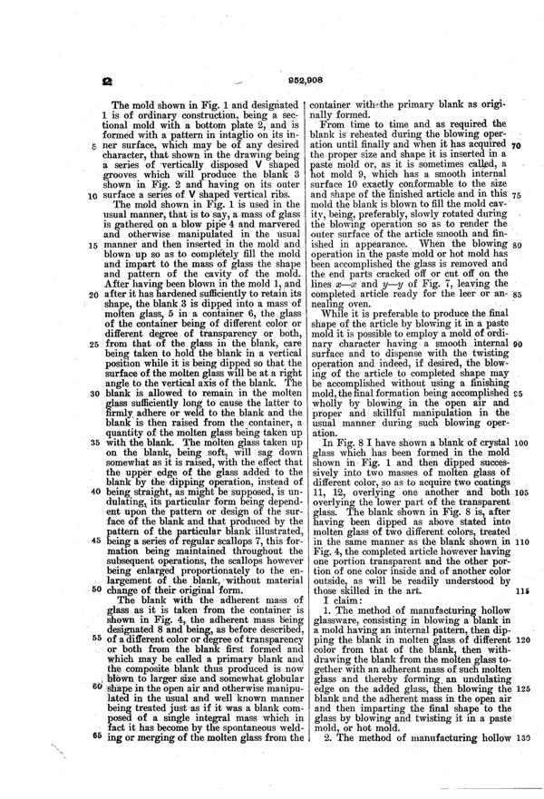 Phoenix Hollow Glassware Manufacturing Patent  952908-4