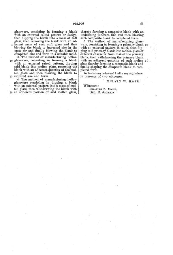 Phoenix Hollow Glassware Manufacturing Patent  952908-5