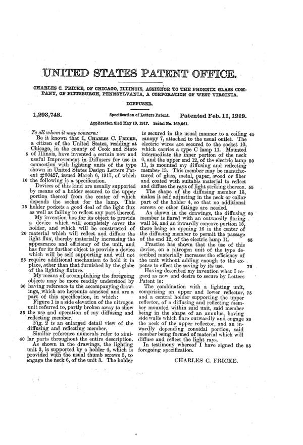Phoenix Light Fixture Patent 1293748-2