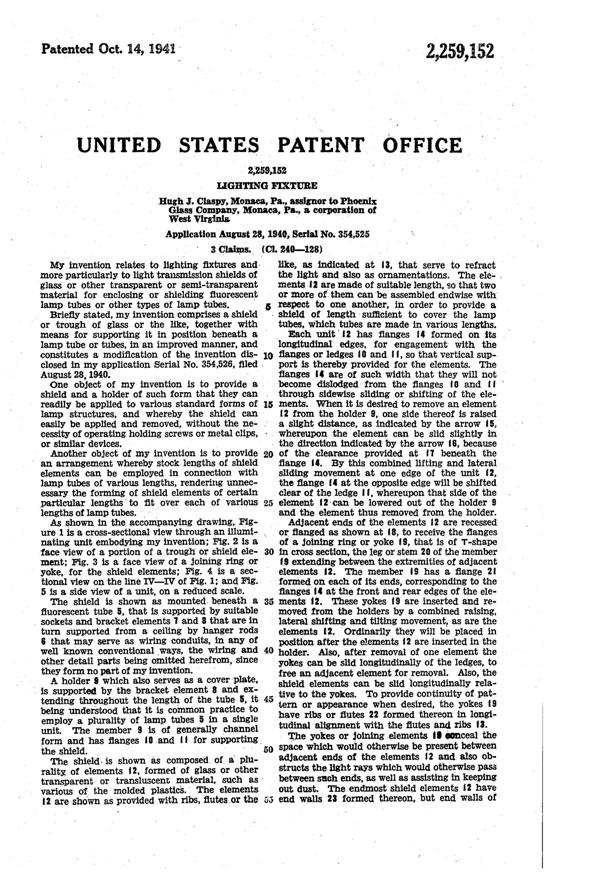 Phoenix Fluorescent Light Fixture Patent 2259152-2