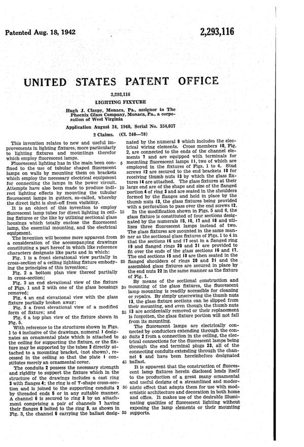 Phoenix Fluorescent Light Fixture Patent 2293116-3