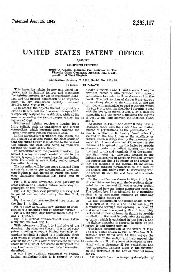 Phoenix Fluorescent Light Fixture Patent 2293117-3