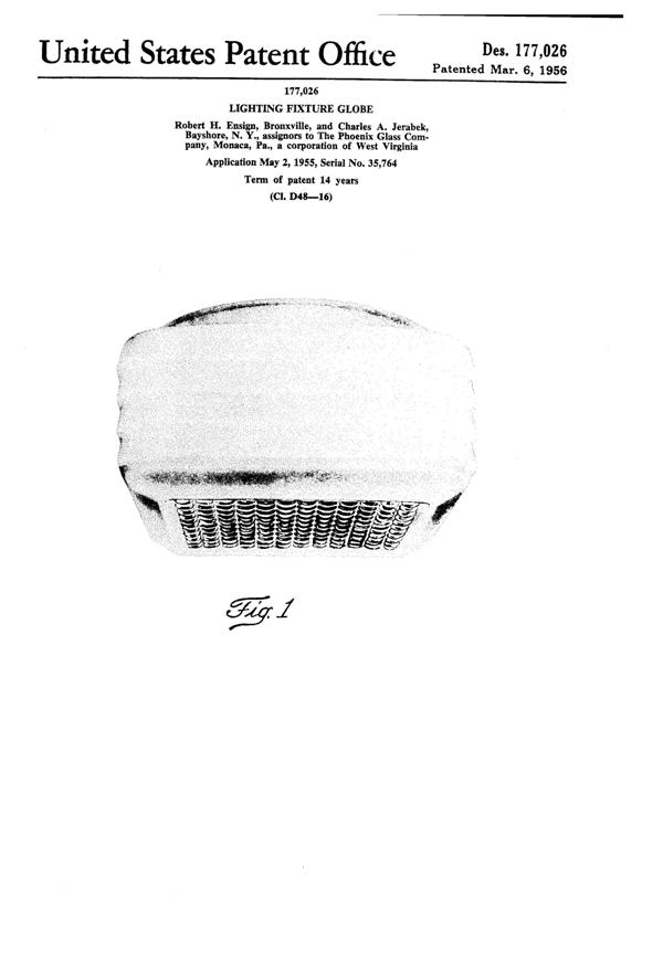 Phoenix Light Fixture Globe Design Patent D177026-1