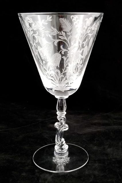 Tiffin #17457 Water Goblet w/ Fuchsia Etch