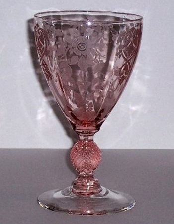 Cambridge #1069 Water Goblet w/ Apple Blossom Etch