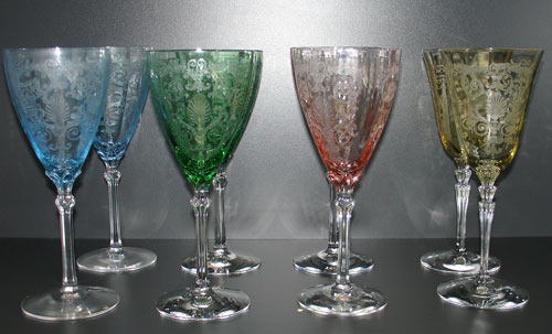 Fostoria Water Goblets with Versailles Etch
