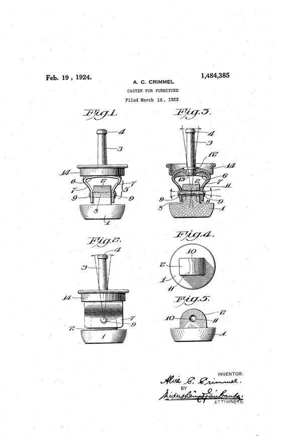 Sneath Furniture Caster Patent 1484385-1
