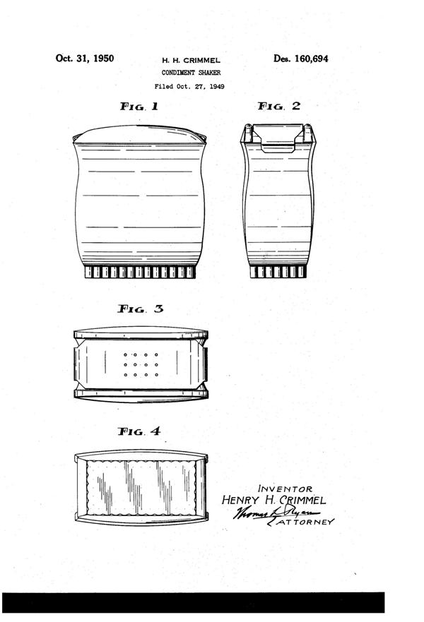 Sneath Shaker Design Patent D160694-1