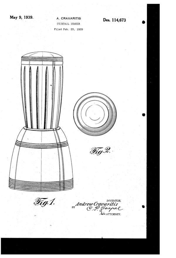 National Silver Deposit Ware Cocktail Shaker Design Patent D114673-1