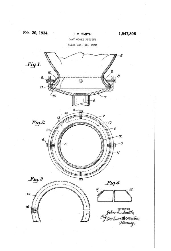 Phoenix Light Fixture Globe Holder Patent 1947806-1