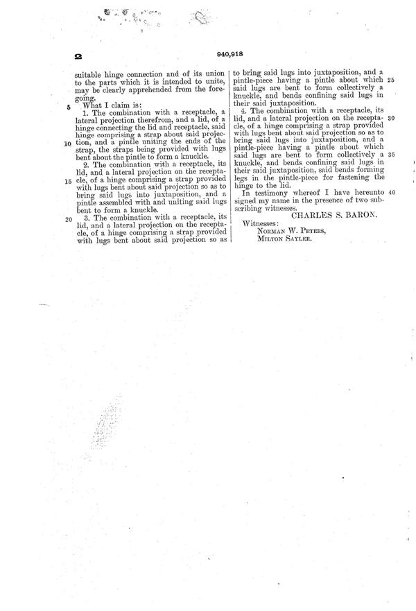 U. S. Glass Jug Top Patent  940918-3