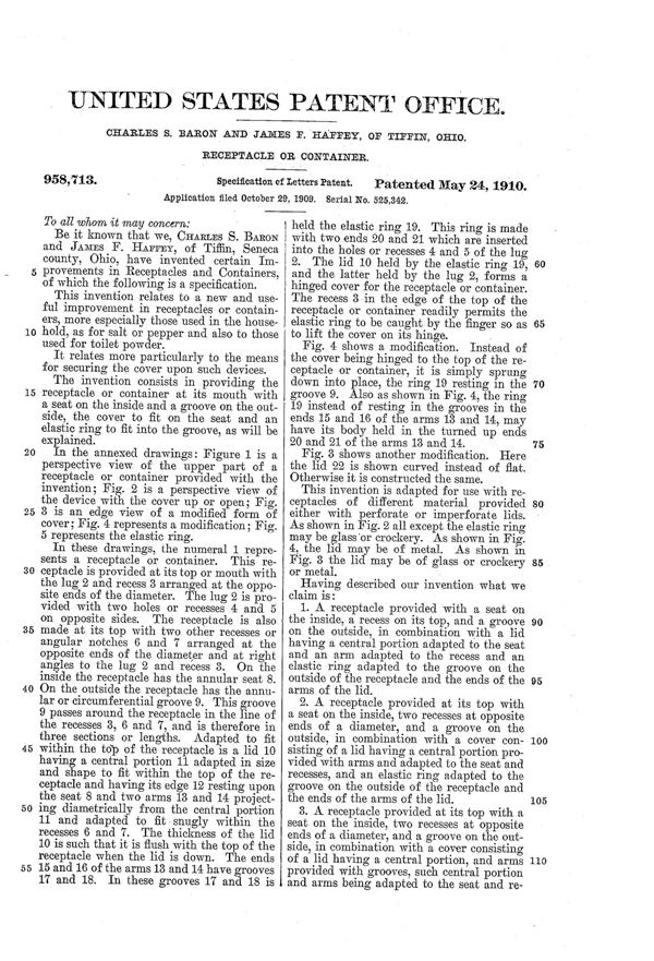 U. S. Glass Shaker Top Patent  958713-2